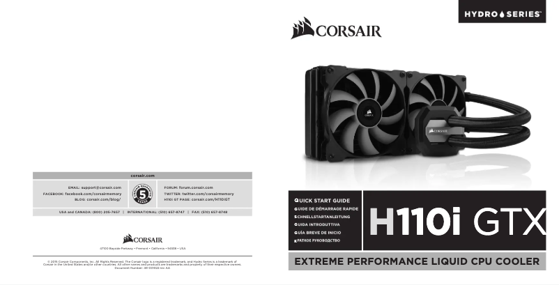 Page 1 de la notice Guide de démarrage rapide Corsair Hydro Series H110i