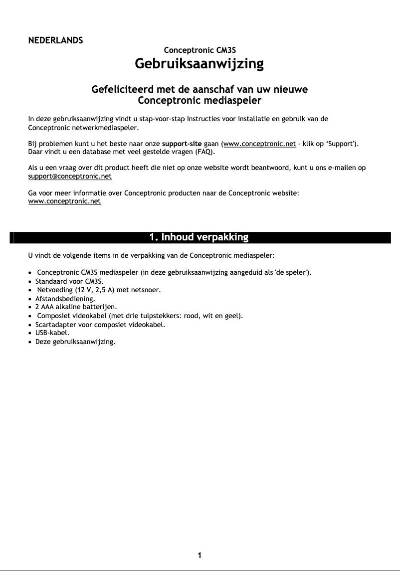 Page n°1 - Manuel utilisateur Conceptronic CM3S