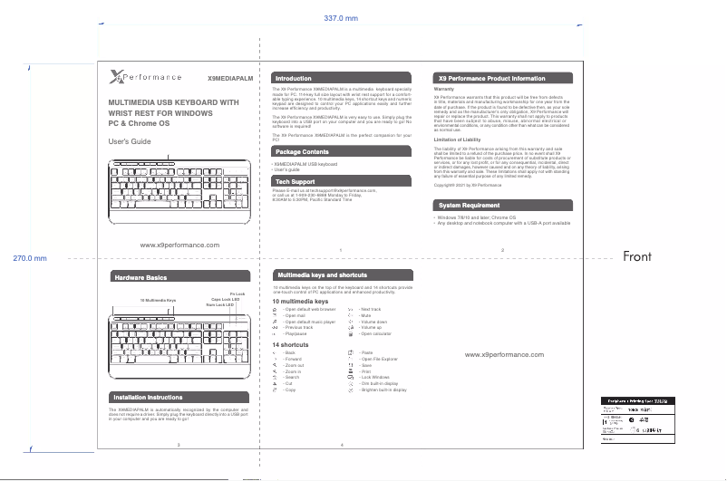 Page 1 de la notice Manuel utilisateur X9 Performance X9RFMEDIAPALM