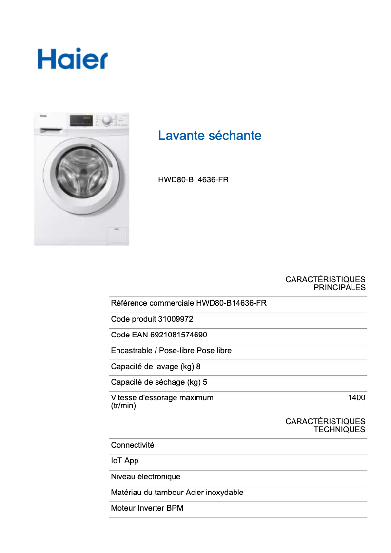 Image de la première page du manuel de l'appareil HWD80-B14636