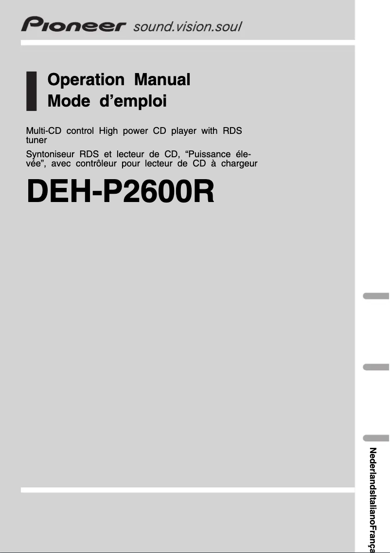Image de la première page du manuel de l'appareil DEH-P2600R