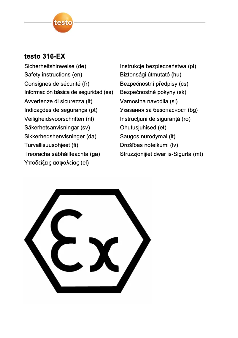 Page 1 de la notice Manuel utilisateur Testo 316-EX