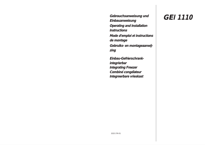 Page n°1 - Manuel utilisateur Blomberg GEI 1110