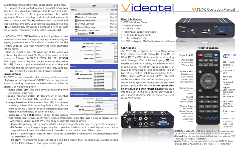 Page 1 de la notice Manuel utilisateur Videotel Digital VP72 4K