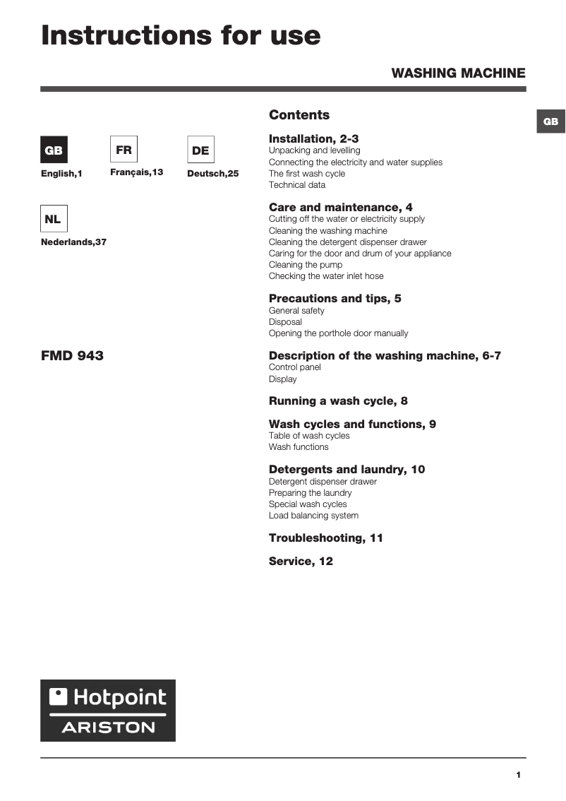 Image de la première page du manuel de l'appareil FMD 943