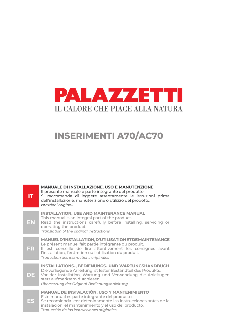 Page n°1 - Manuel utilisateur Palazzetti Ecofire for building in A70 air