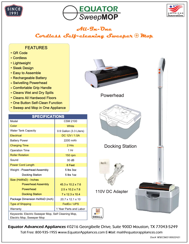 Page n°1 - Label énergétique Equator SweepMop CSM2100