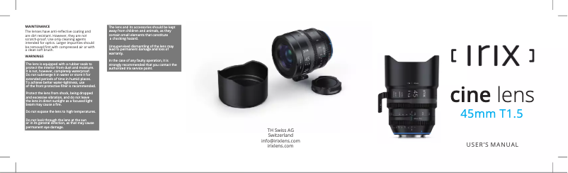 Page n°1 - Manuel utilisateur Irix 45mm T1.5