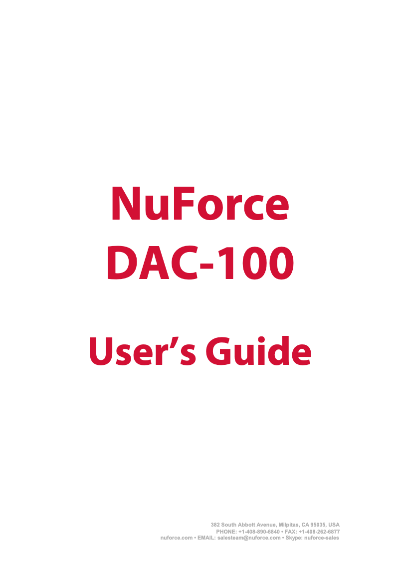 Page 1 de la notice Manuel utilisateur NuForce DAC-100