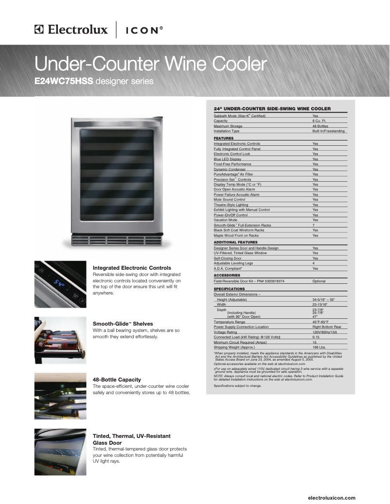 Page 1 de la notice Fiche technique Electrolux E24WC75HSS