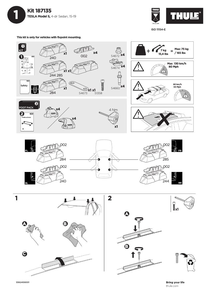 Page n°1 - Manuel utilisateur Thule Kit 187135