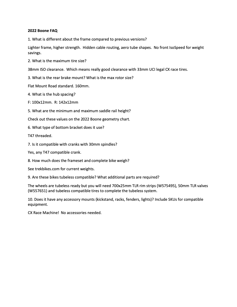 Page n°1 - FAQ Trek Boone 6