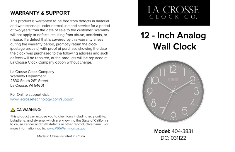 Page n°1 - Manuel utilisateur La Crosse Technology 404-3831
