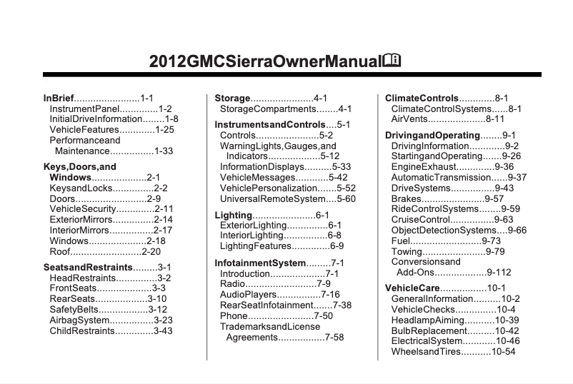 Page 1 de la notice Manuel utilisateur GMC Sierra LD (2012)