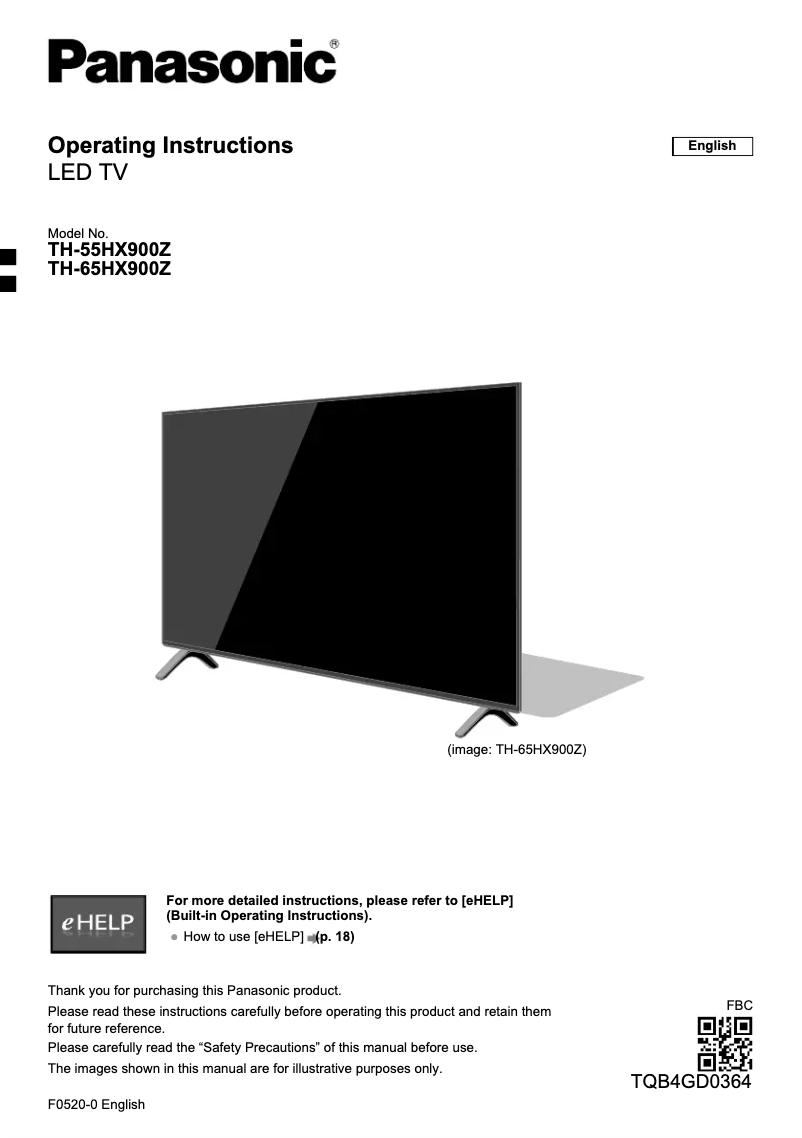 Image de la première page du manuel de l'appareil TH-65HX900Z