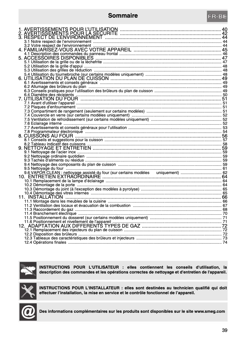 Page 1 de la notice Manuel utilisateur Smeg SCB60MX8