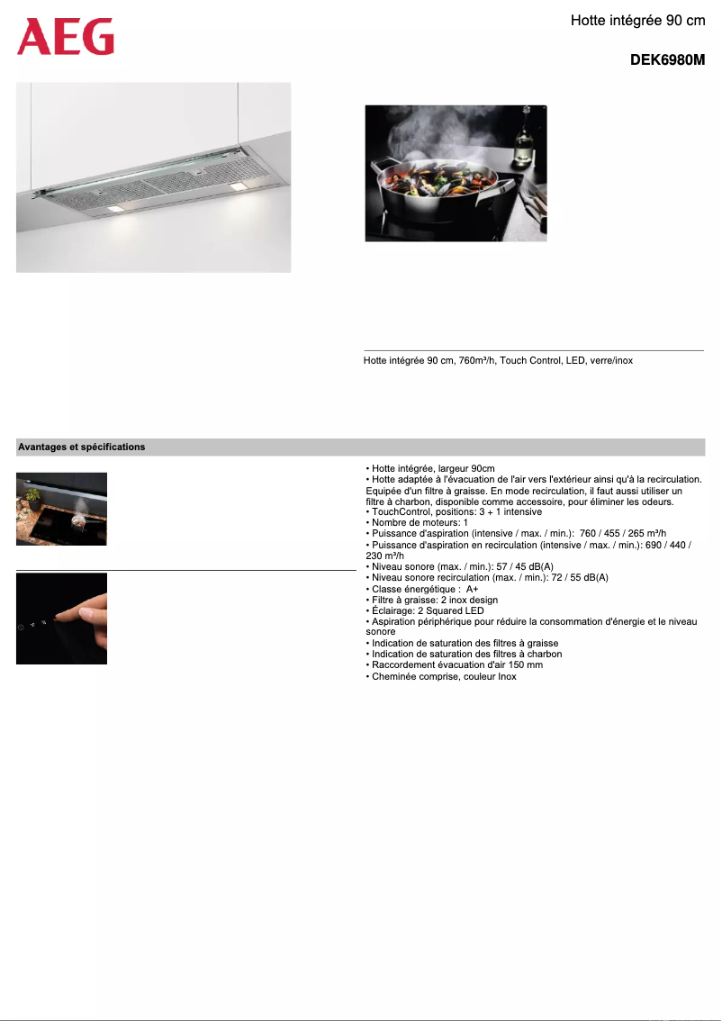 Página 1 del manual Ficha técnica AEG DEK6980M