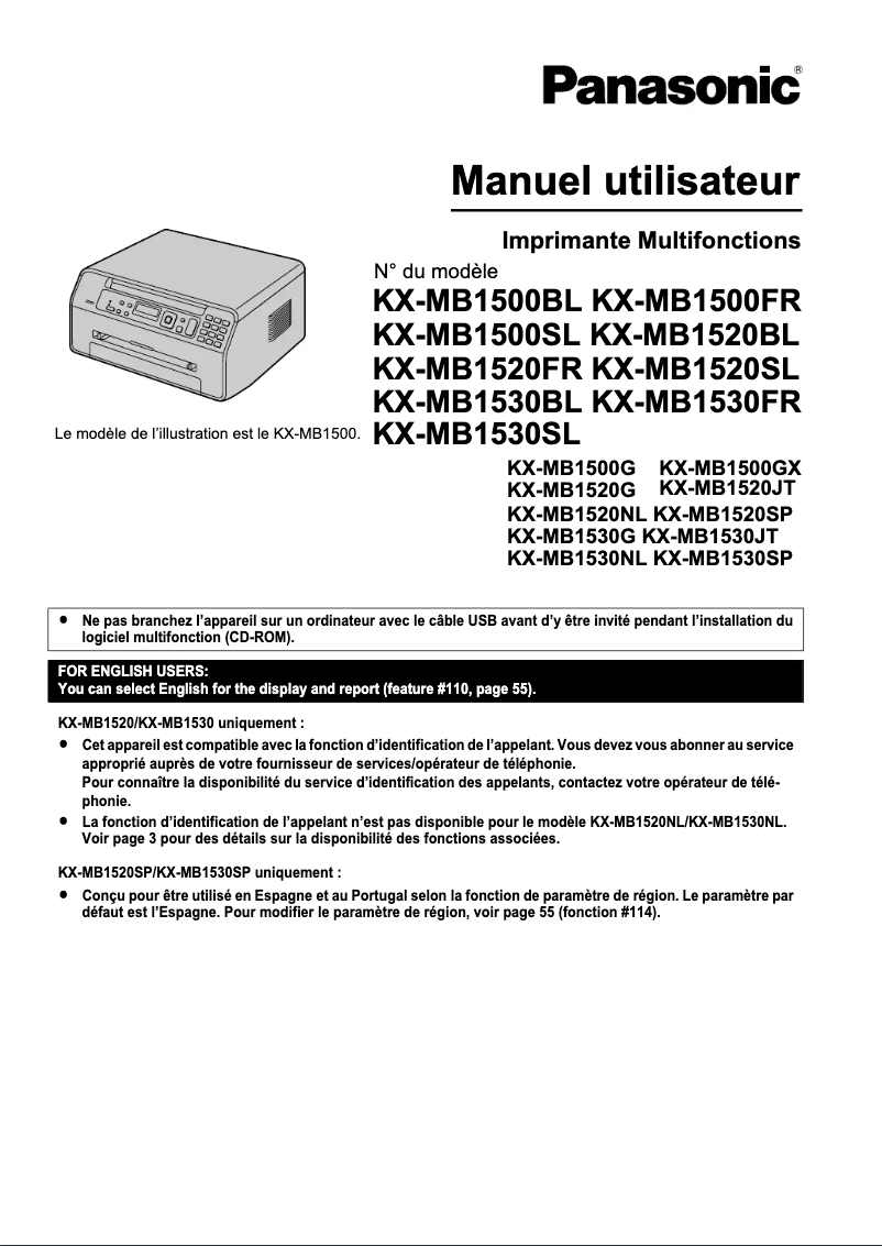 Image de la première page du manuel de l'appareil KX-MB1530SL