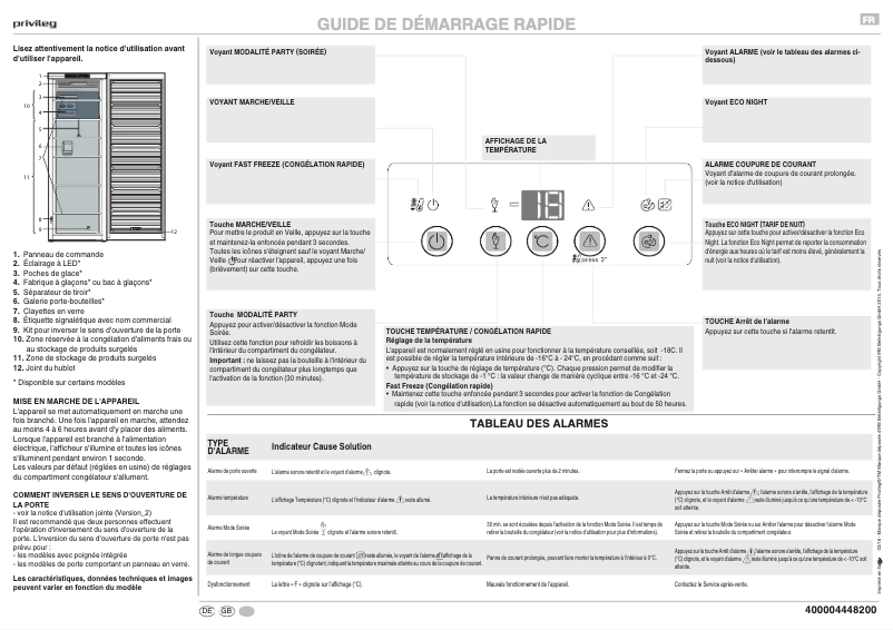 Page 1 de la notice Manuel utilisateur Privileg PFVN 246 W A++