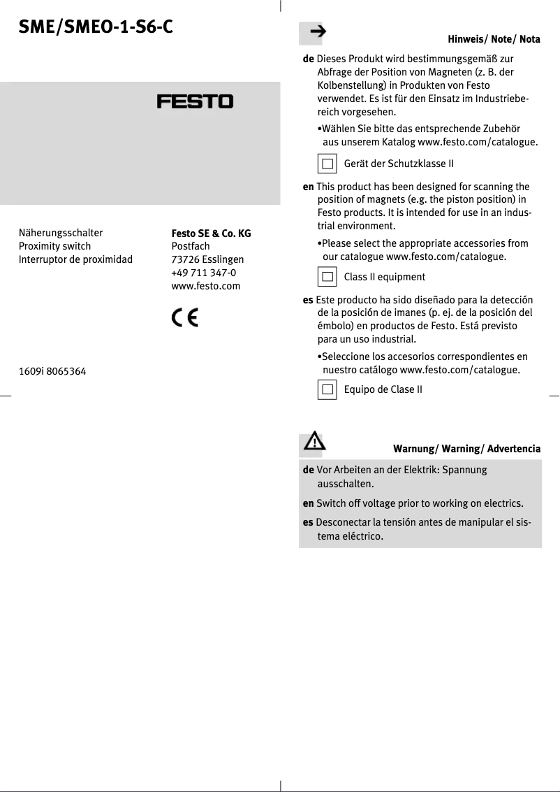 Page 1 de la notice Manuel utilisateur Festo SMEO-1-S6-C