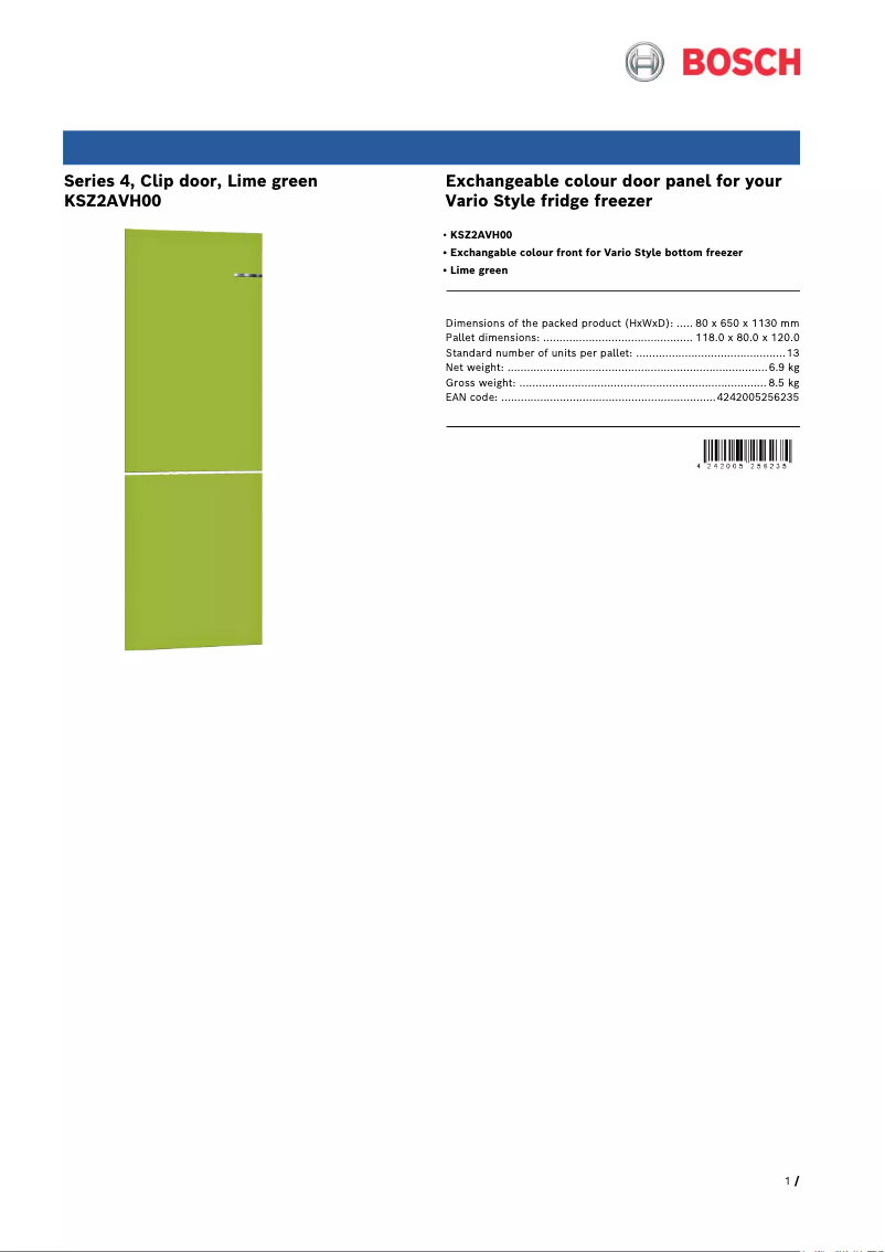 Page 1 de la notice Manuel utilisateur Bosch KSZ2AVH00