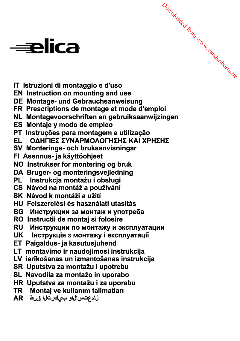 Page 1 de la notice Manuel utilisateur Elica Elite 26