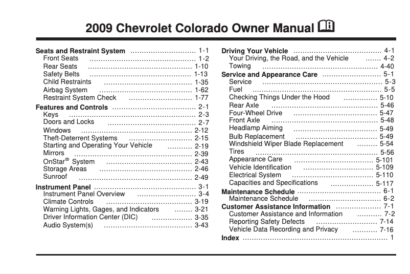Page 1 de la notice Manuel utilisateur Chevrolet Colorado (2009)