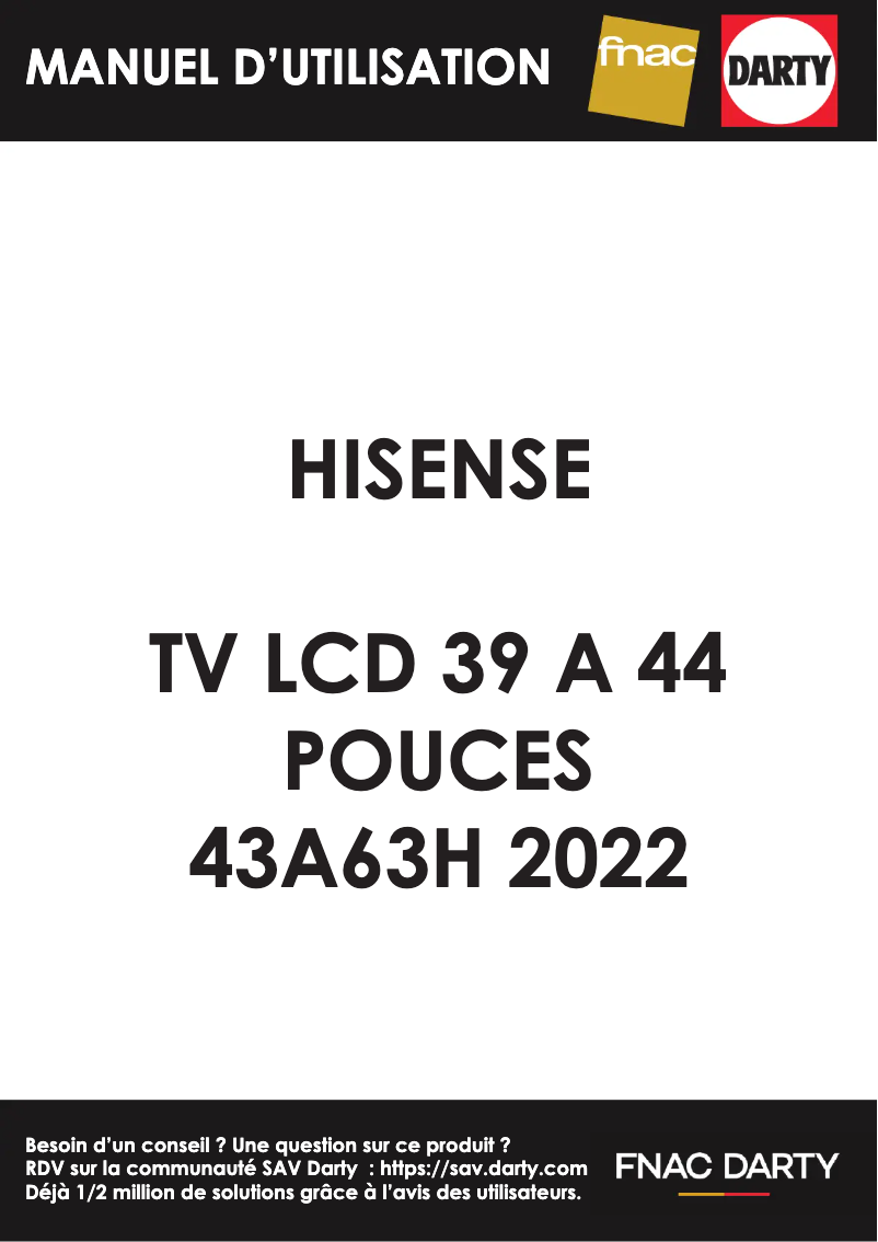 Page 1 de la notice Manuel utilisateur Hisense 43A63H