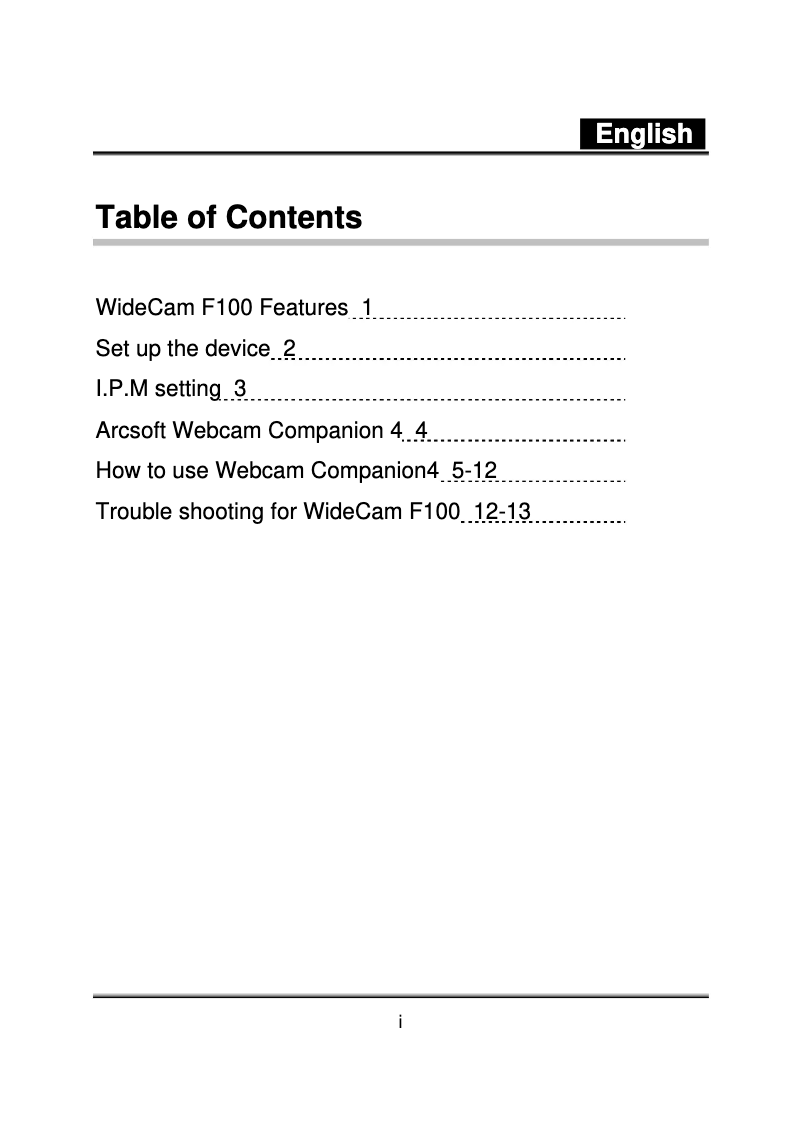 Page 1 de la notice Manuel utilisateur Genius WideCam F100