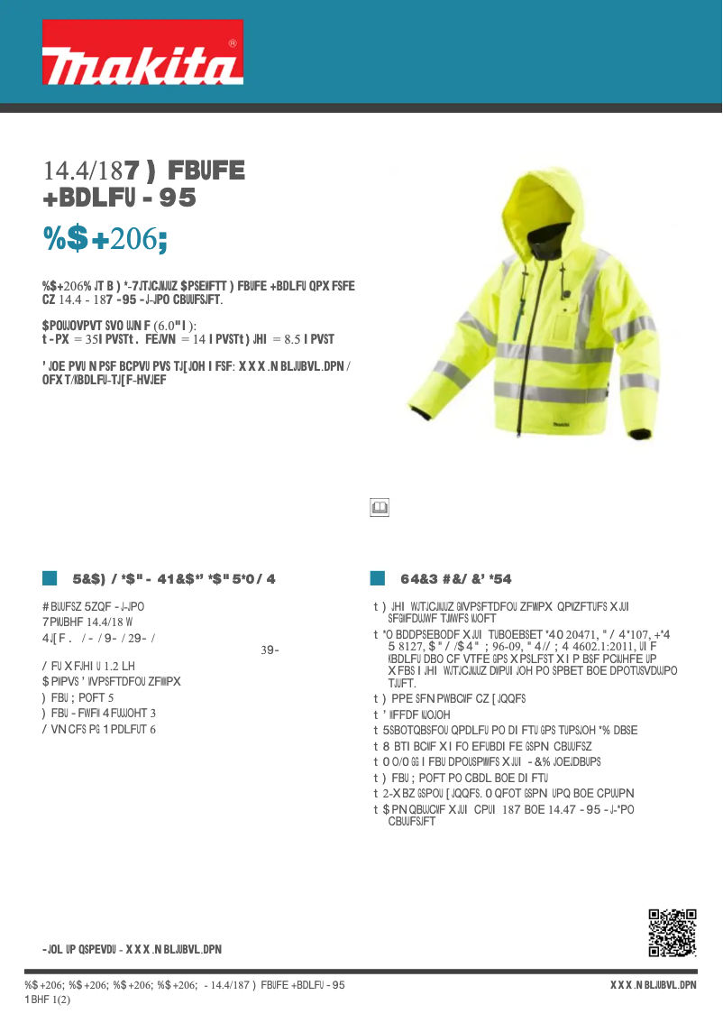 Page 1 de la notice Fiche technique Makita DCJ206Z