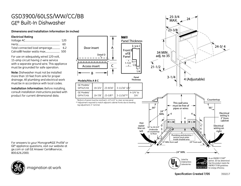 Page 1 de la notice Fiche technique GE GSD3900LCC