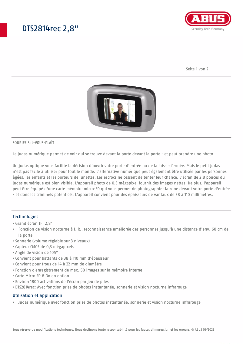 Page n°1 - Fiche technique Abus DTS2814rec