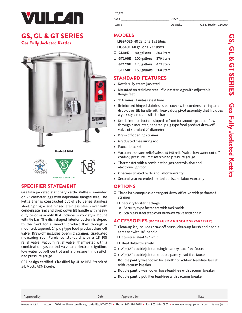 Page n°1 - Fiche technique Vulcan GL80E