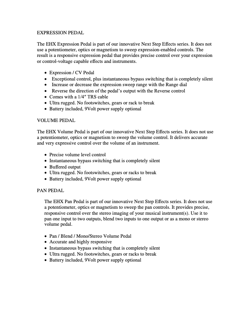 Page 1 de la notice Manuel utilisateur Electro Harmonix Next Step Expression Pedal