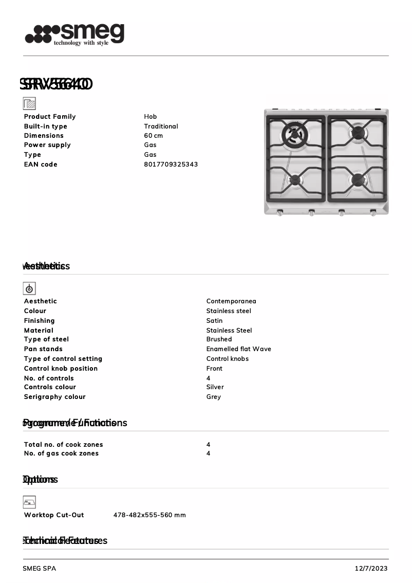 Page 1 de la notice Fiche technique Smeg SRV564O