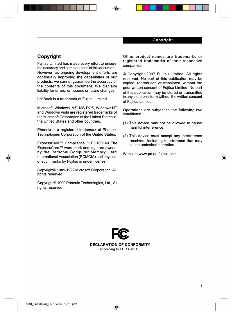 Page 1 of the manual User Manual Fujitsu LifeBook E8410
