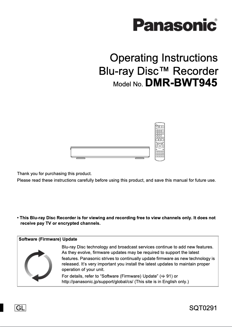 Page 1 de la notice Manuel utilisateur Panasonic DMR-BWT945