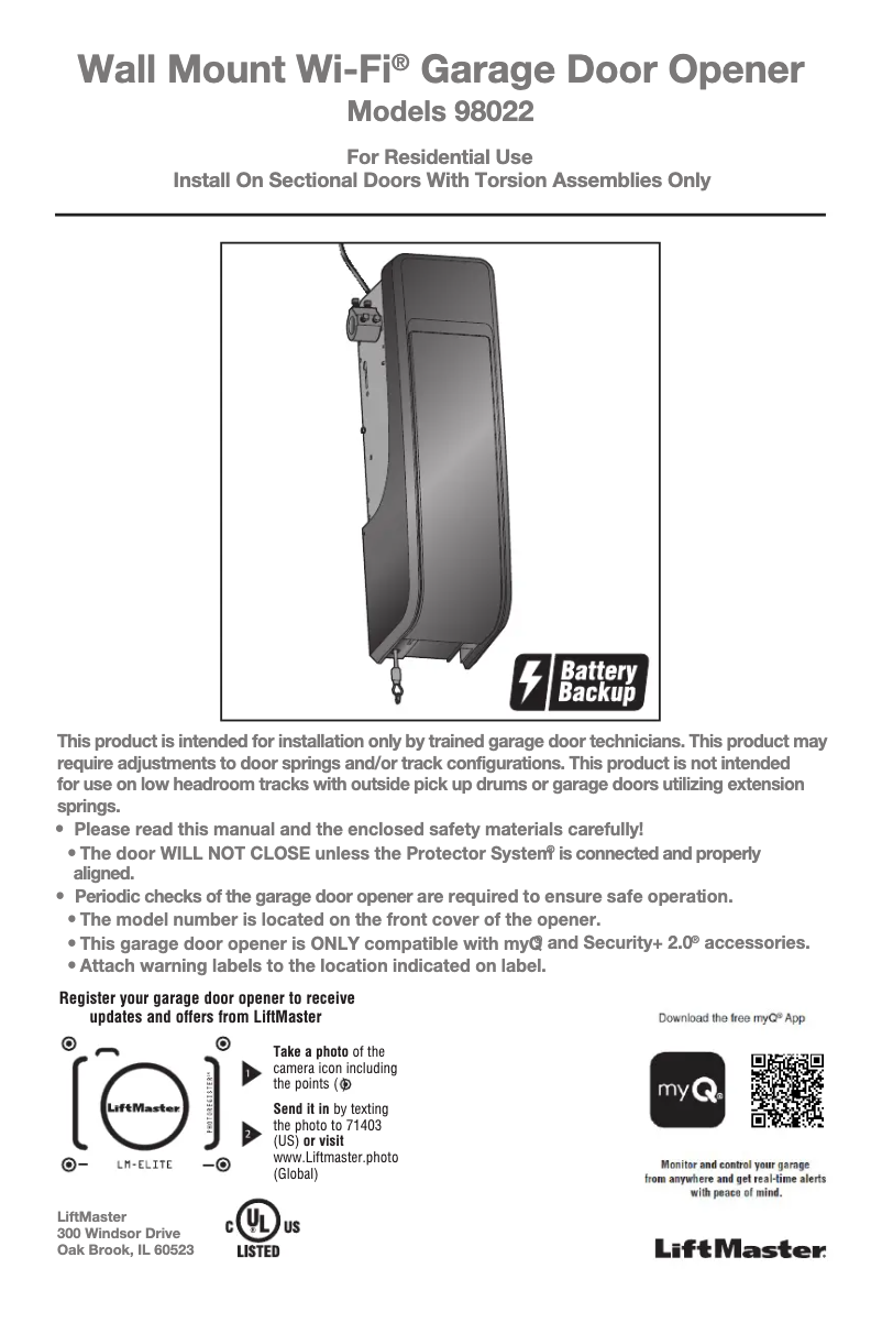 Page n°1 - Guide de démarrage rapide LiftMaster 98022