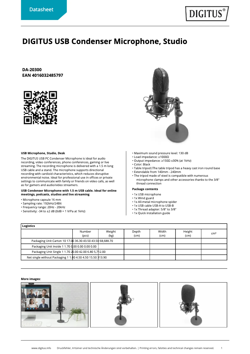 Page 1 de la notice Fiche technique Digitus DA-20300