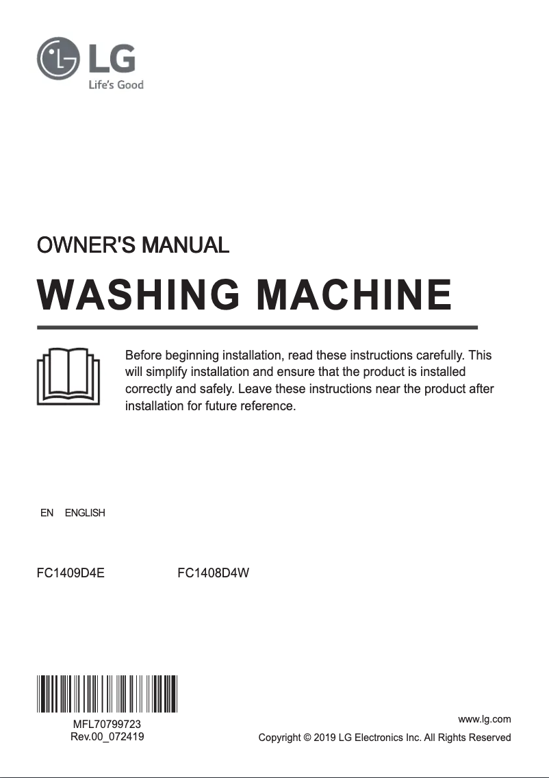 Page 1 de la notice Manuel utilisateur LG FC1409D4E