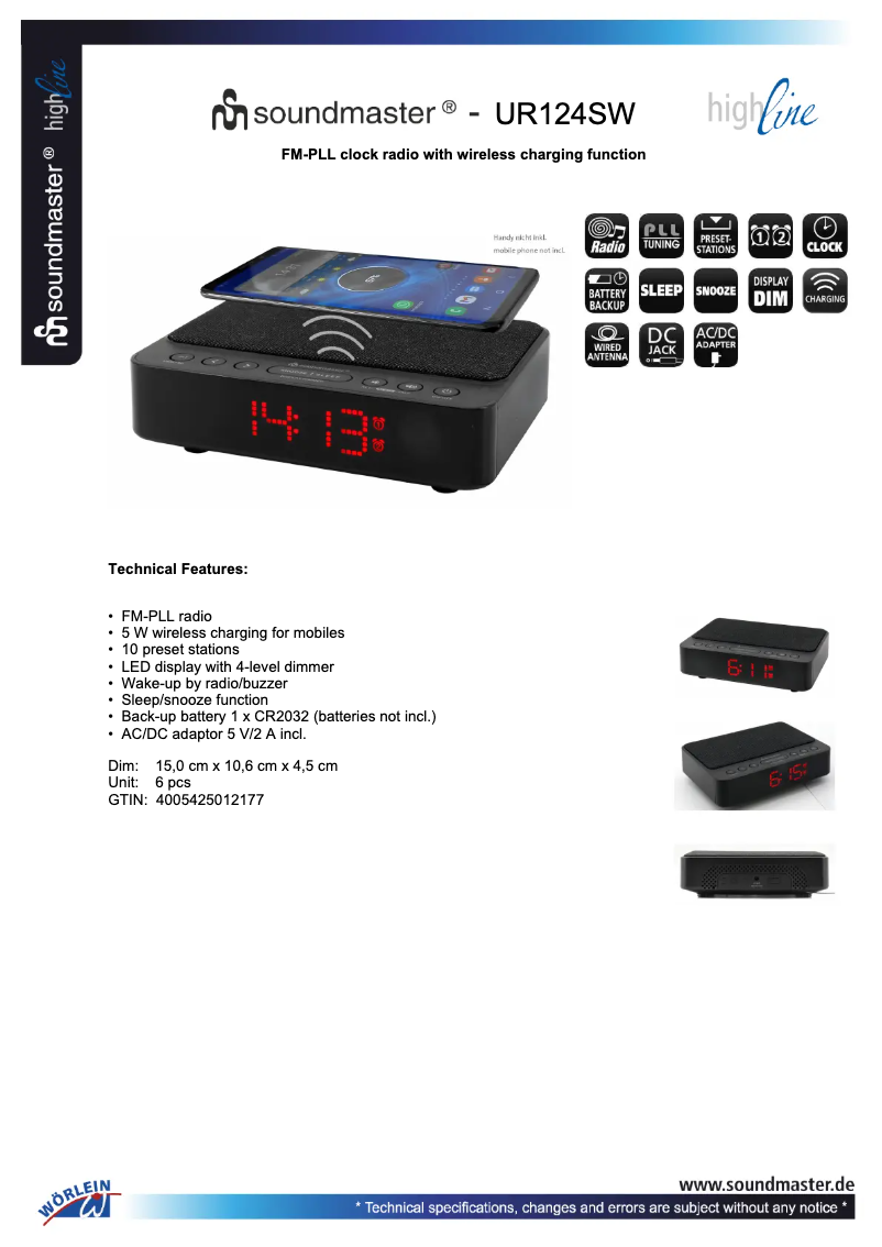 Página 1 del manual Ficha técnica Soundmaster UR124