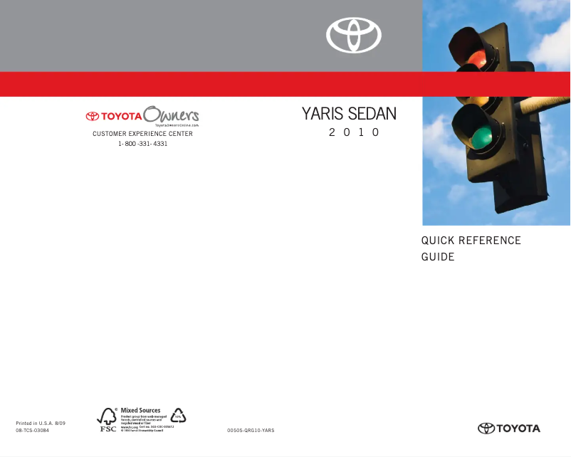 Image de la première page du manuel de l'appareil Yaris Sedan (2010)