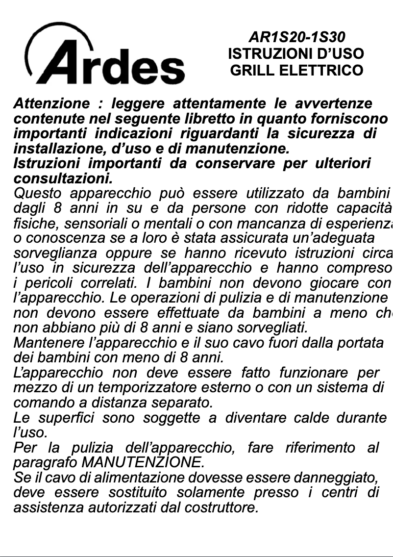Página 1 del manual Manual de usuario Ardes Sfizio Maxi AR1S30