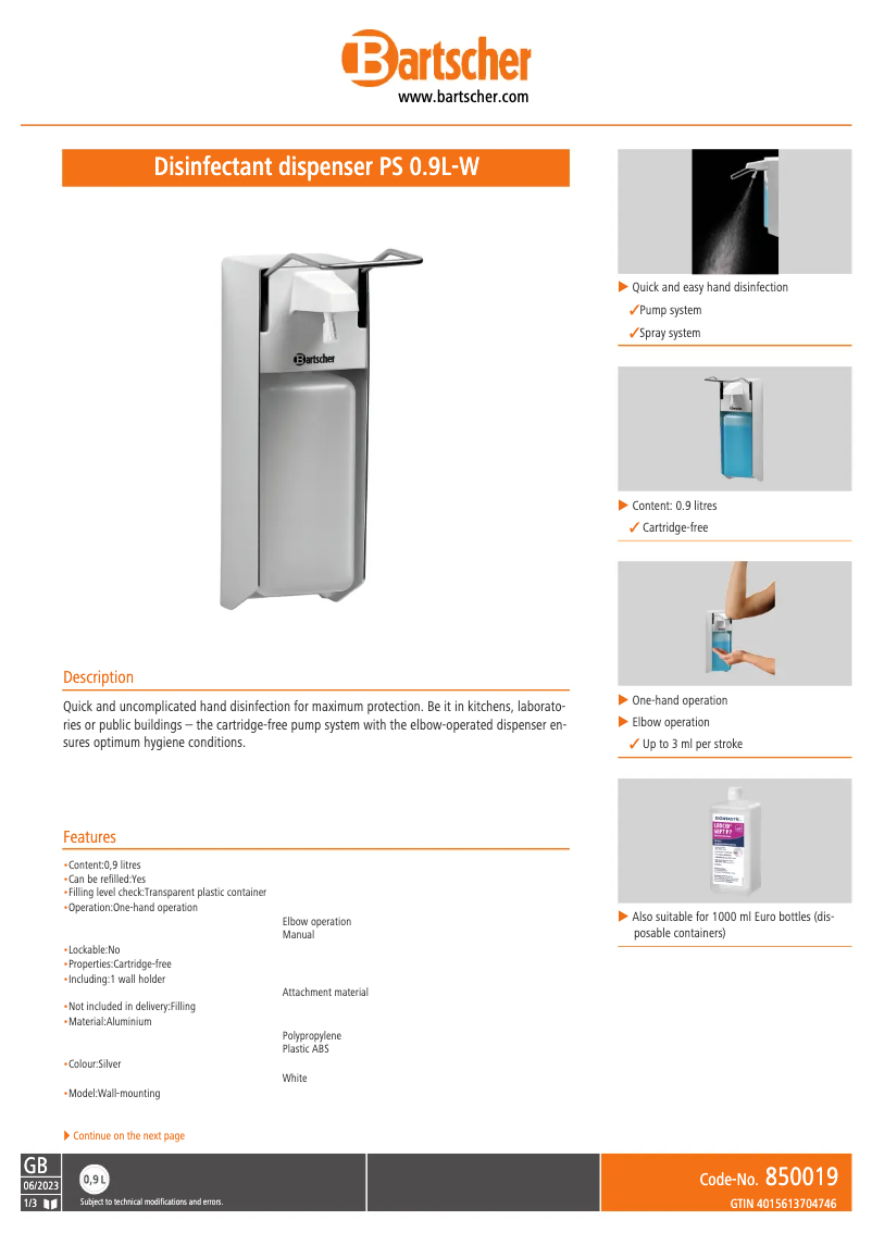 Image de la première page du manuel de l'appareil PS 0.9L-W