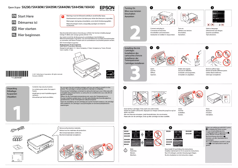 Page n°1 - Guide d'installation Epson Stylus SX438W