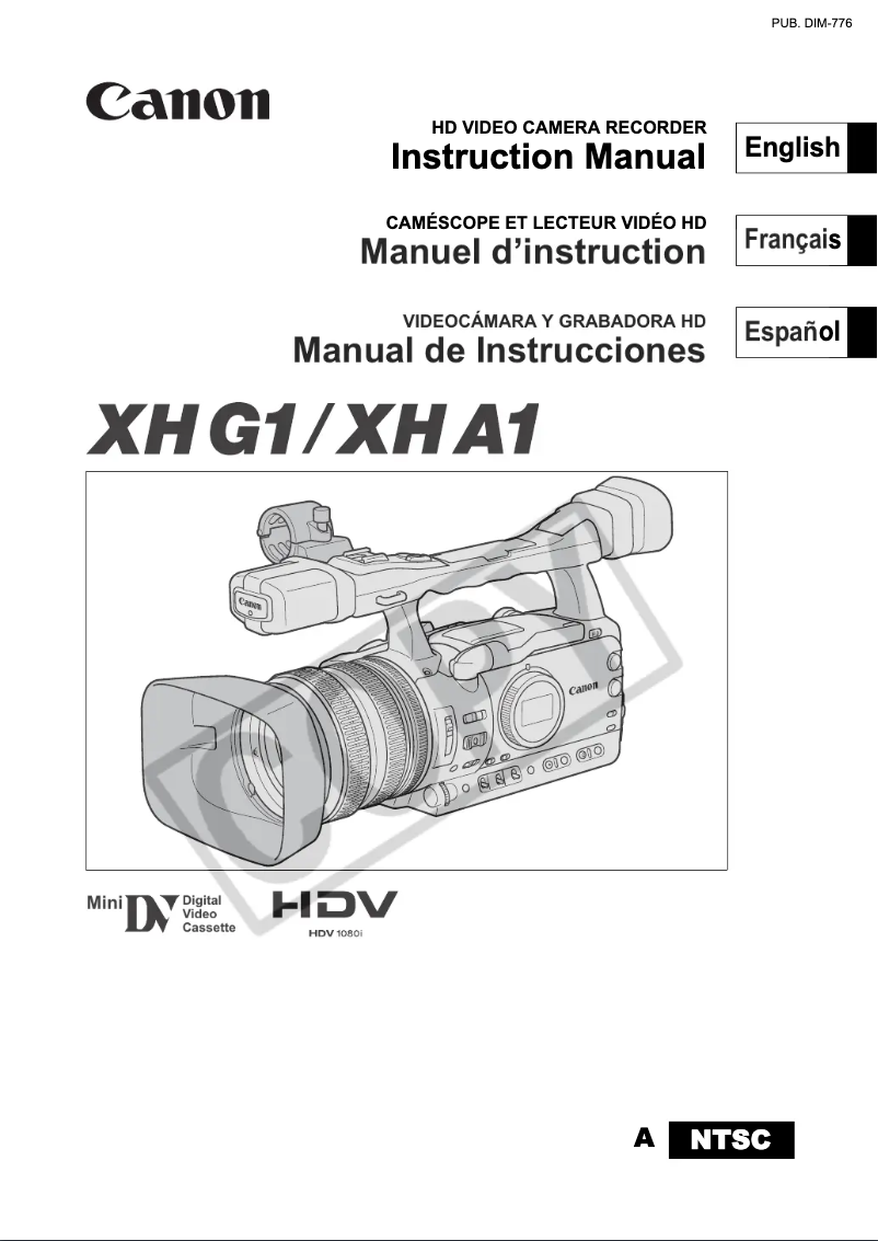 Image de la première page du manuel de l'appareil XH A1