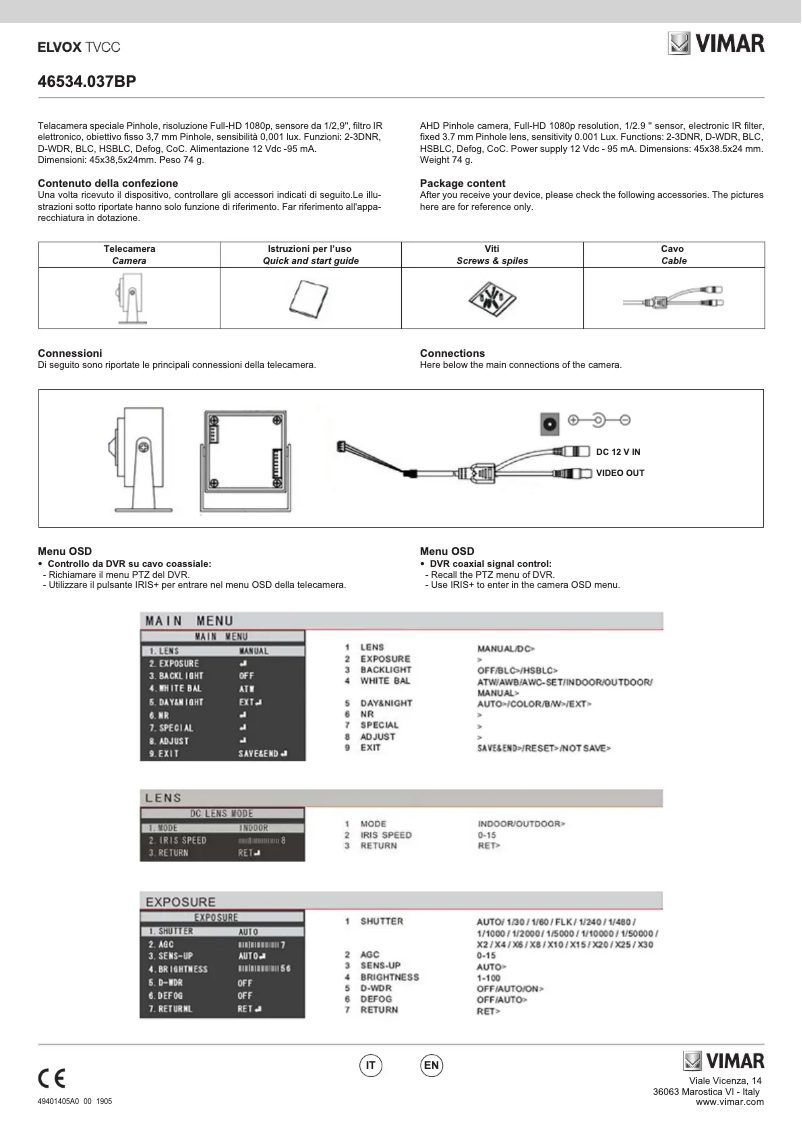 Page n°1 - Manuel utilisateur Vimar ELVOX 46534.037BP