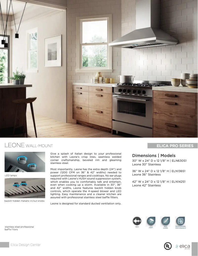 Page 1 de la notice Fiche technique Elica Leone PRF0137852A