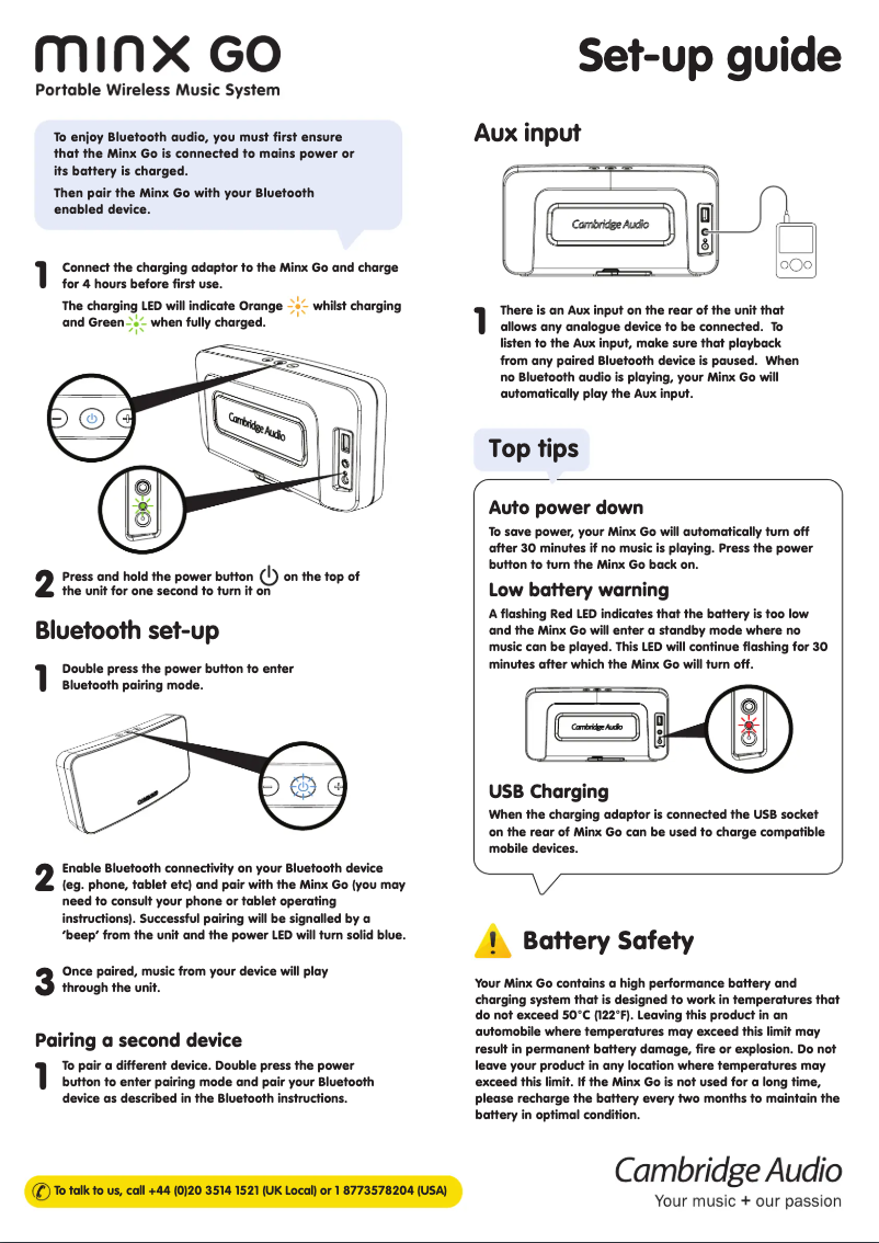 Page 1 de la notice Guide de démarrage rapide Cambridge Minx Go