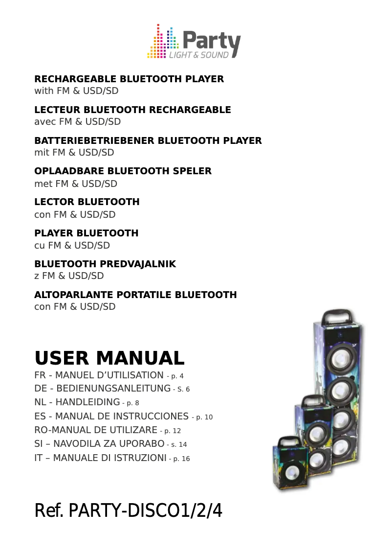 First page image of the manual for PARTY-DISCO1